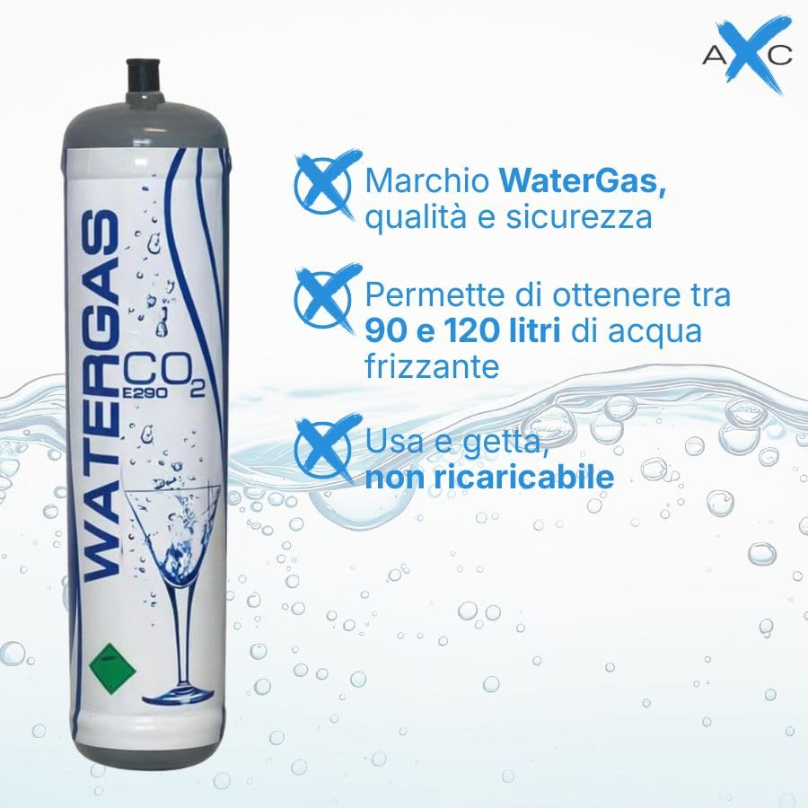 Acquaxcasa- Bevi sano, bevi Italiano! Set 6 Bombole CO2 per Gasatore e Depuratore Acqua Frizzante - Ricarica 600g E290 Alimentare - Attacco M11x1 - Scorta Annuale Risparmio - 100% Made in Italy