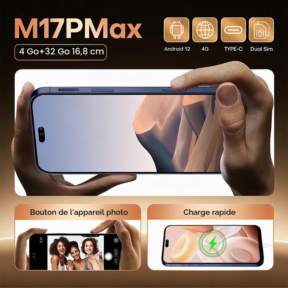 McMgc Téléphone Portable 4G Débloqué 6.6" Incell, 4Go+32Go Extensible 256Go, Batterie 5000mAh, Android 12, Double Caméra 13MP+16MP, Port Type-C (White)
