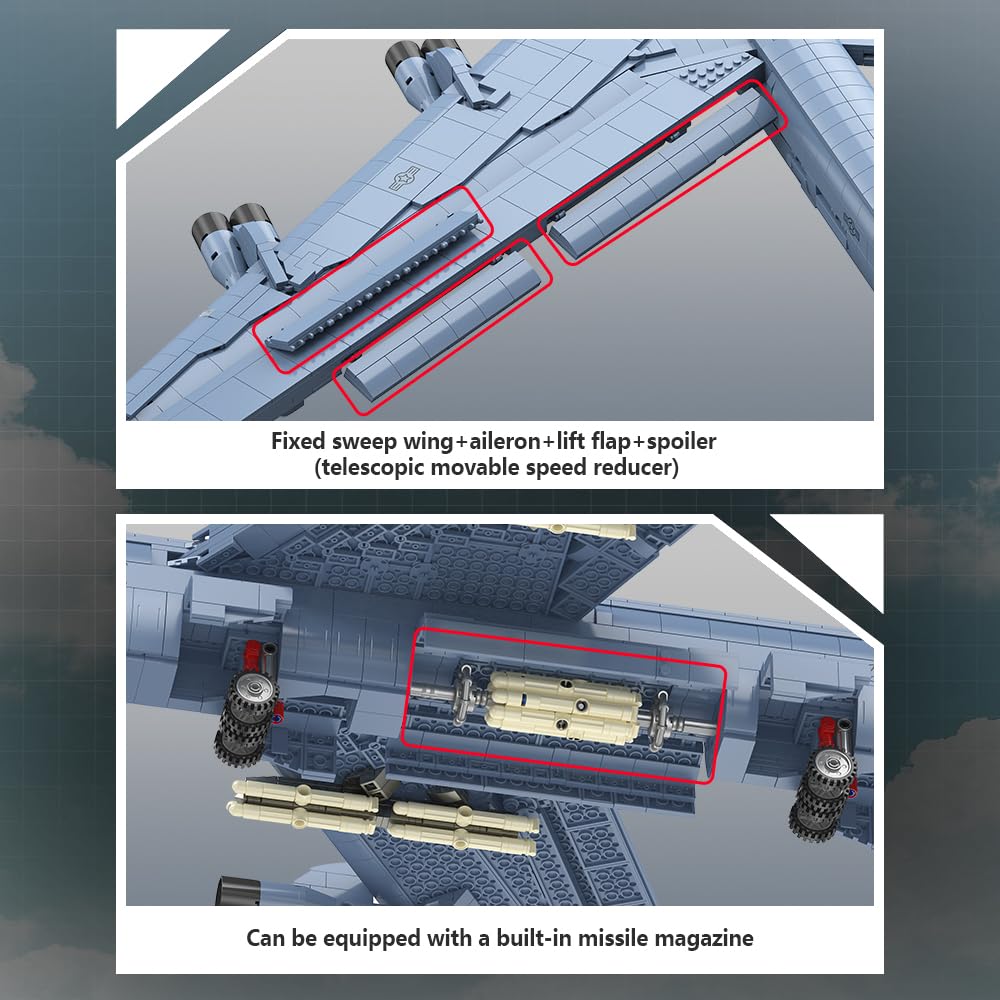 MISINI M8028 1:50 B-52H Stratofortress Bomber Klemmbausteine Bausatz, Große MOC Militärflugzeug Modell mit Stand, Sammlergrade Armee Flugzeug Geschenk für Militärfans und Erwachsene-5196 Stück
