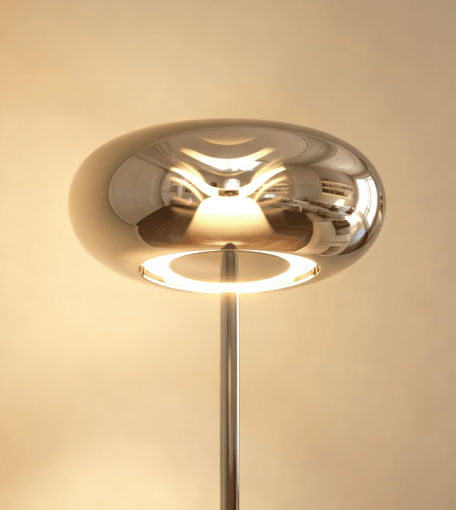 NEONA LUMIRA LED Stehleuchte Dimmbar im Pilzdesign, Retro Stehlampe mit Touch-Dimmer aus Glas und Metall, Warmweiß 2700K, 450 Lumen, Chrom (Chrom)