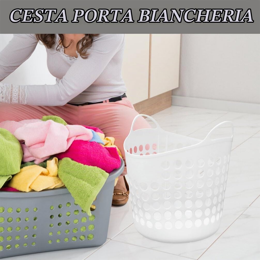 Ciieeo Cesto Portabiancheria Sporca in Pe Bianco 40l Design Unico Forato che Previene gli Odori, per Soggiorni e Bagni
