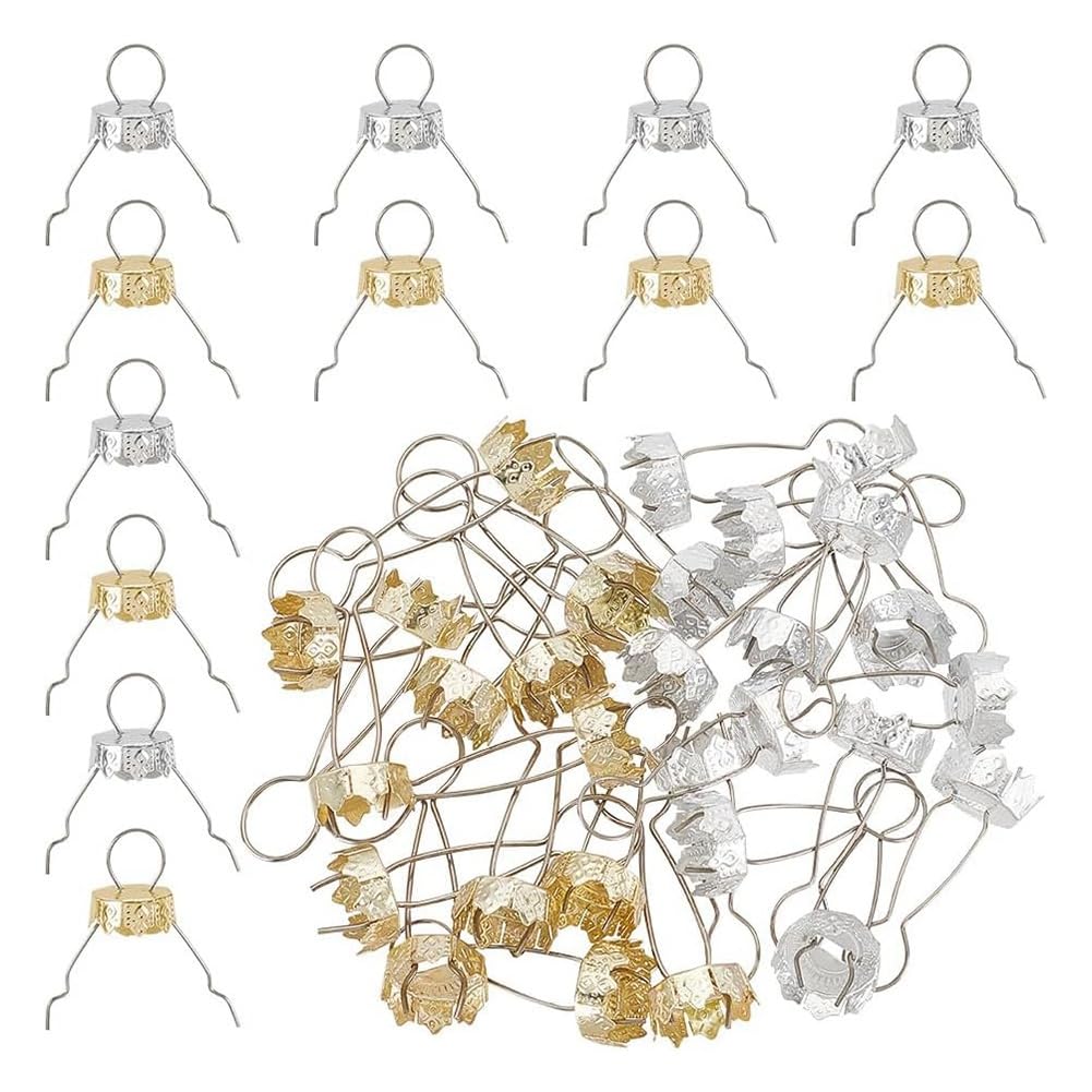 IJSDNVJNDX Gold and Silver Christmas Ornament Caps(200 Pcs) Aluminum Hangers for DIY Tree Decoration Projects