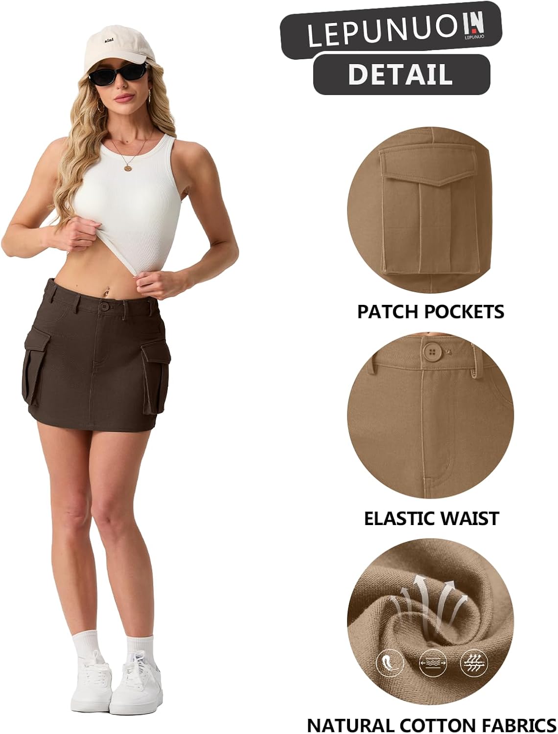 Lepunuo Cargo Skirt Y2K Mini High Waisted Elastic Bodycon Denim Jean Flap Button Skirts with Pockets - Image 4