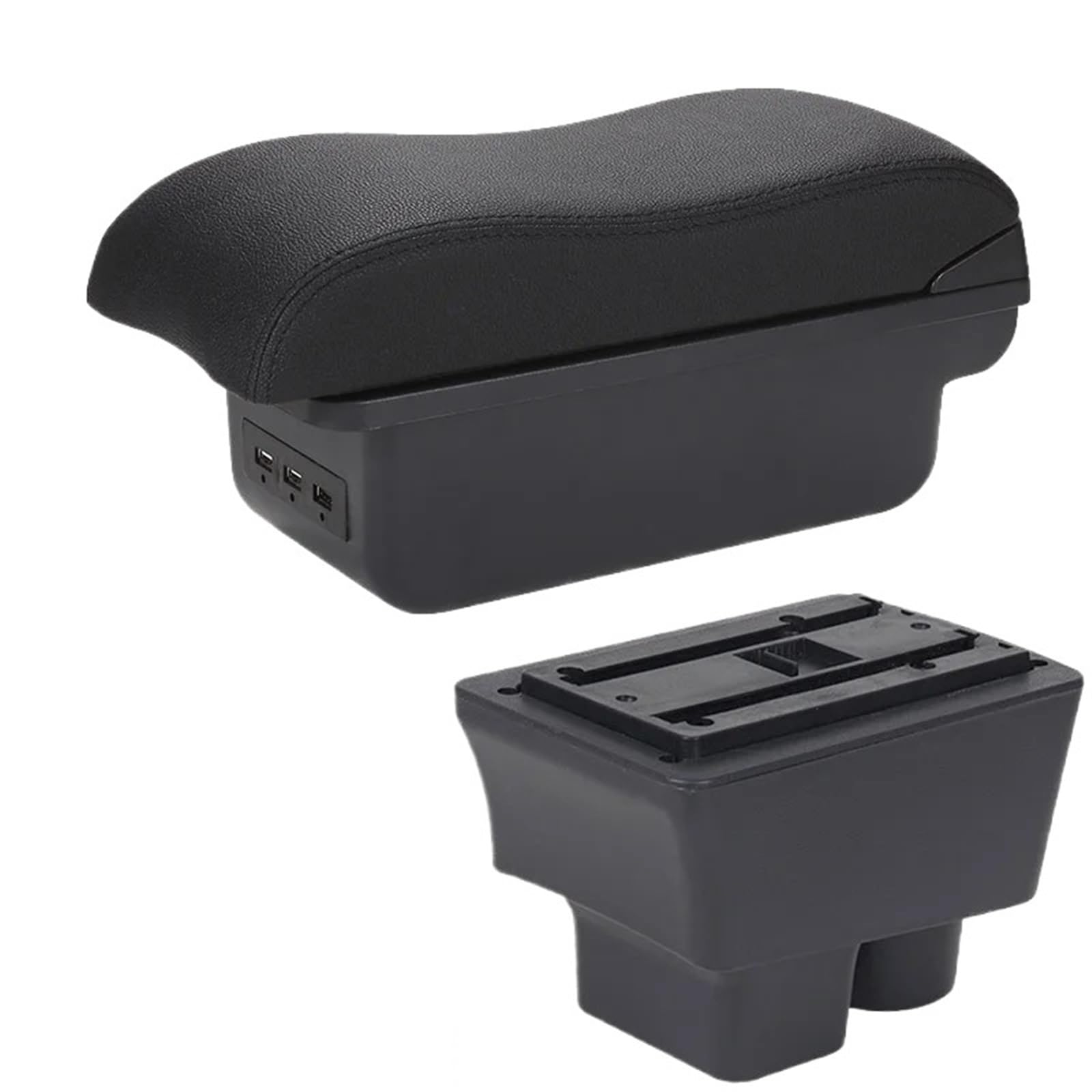 POZMNGTI Armrest Compartment Armrest Box Fit For Skoda Fabia II 2 2008-2014 Curved Surface PU Leather Car Storage Box(B2 Black line 3USB)