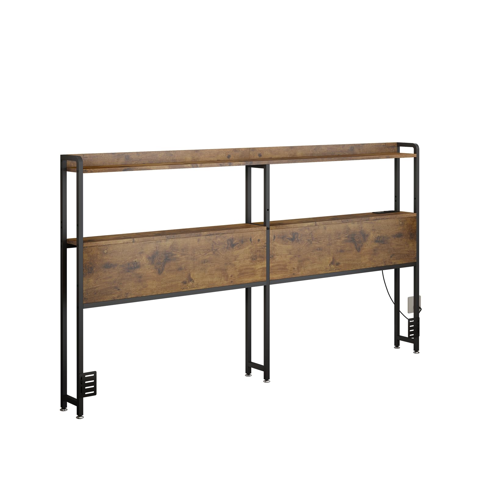 Cabecera ajustable tamaño King con tomas, puertos USB, tipo C, luces LED y almacenamiento, color marrón rústico, cabecera resistente para mayor comodidad y funcionalidad, tamaño King 8