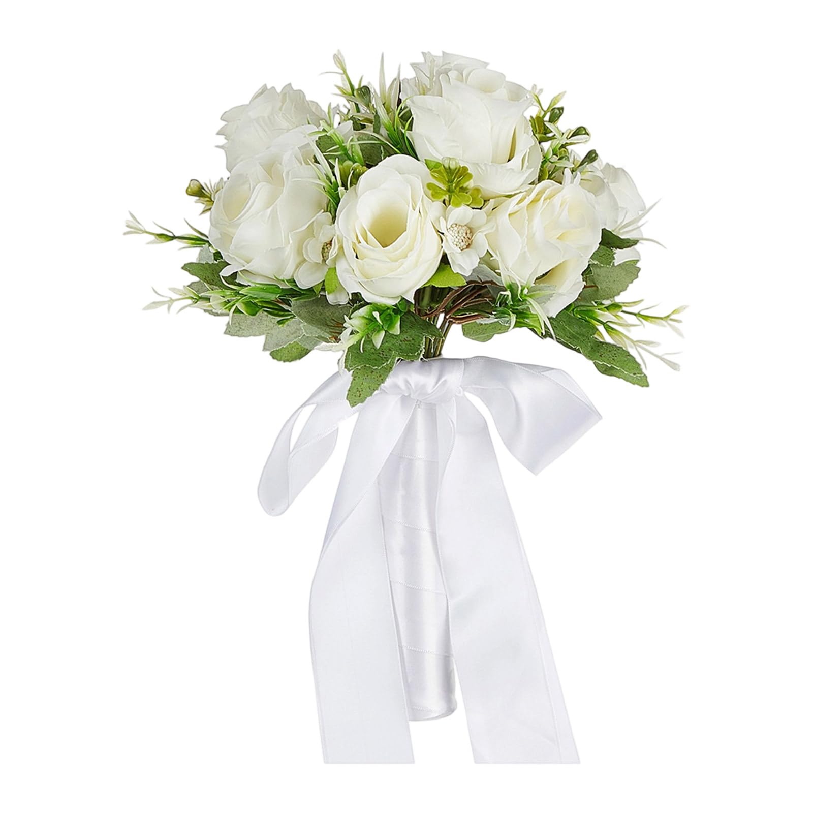 JSGHGDF Realistic White Green Artificial Rose Bridal Arrangement for Wedding Ceremony Maid Keepsakes Wedding Bouquet Silk Flowers