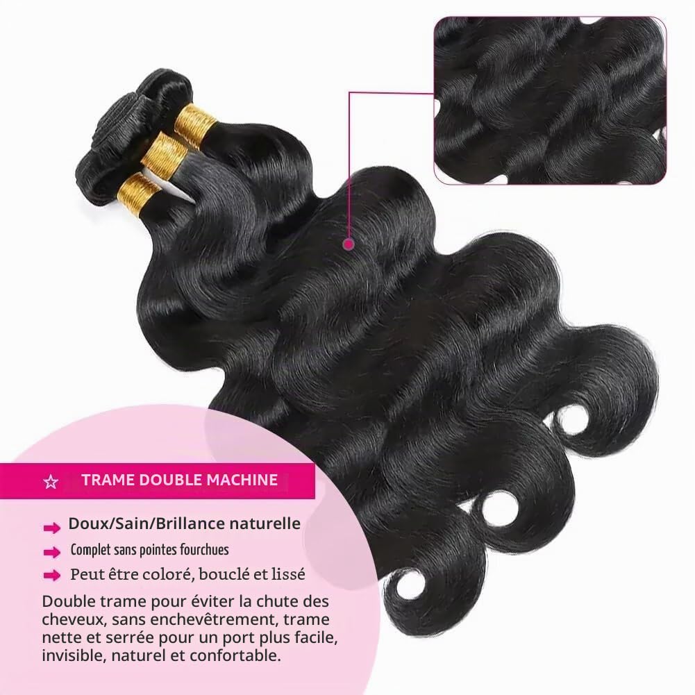 Ladiary Tissage Bresilien en lot 100% Meches Cheveux Naturel Brésilienne Body Wave Hair Bundles Tissage Naturel Couleur 3 faisceaux 14 16 18 pouce tissage bresilien Body Wave Hair Bundles