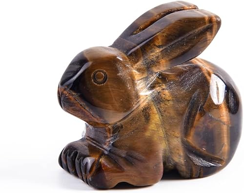 YGLINE Figura de conejo de cristal con piedras preciosas de animales (ojo de tigre)