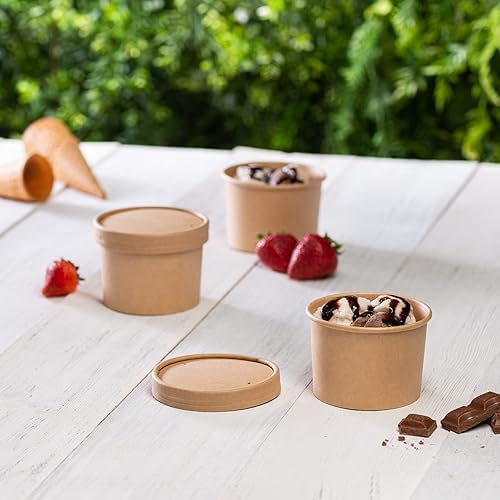 Miniatura 5 de 25 juegos Recipientes de papel de 12 onzas con tapas ventiladas cuencos de sopa calientes tazas de helado desechables papel kraft