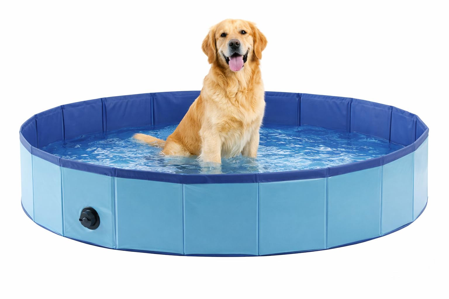 dog paddling pool - round blue dog pool 160x30 cm - durable plastic - foldable - no pump needed - with drain valve - summer - like dog cooling mat