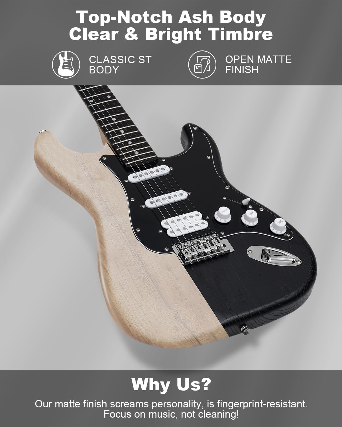 RVONE RST-150 39" Beginner Electric Guitar Kit with Amp & HSS Pickups | Complete Starter Set for Newcomers w/Essentials | Gig Bag, Extra Strings, Digital Tuner, Capo, Strap | Home Practice (Black)