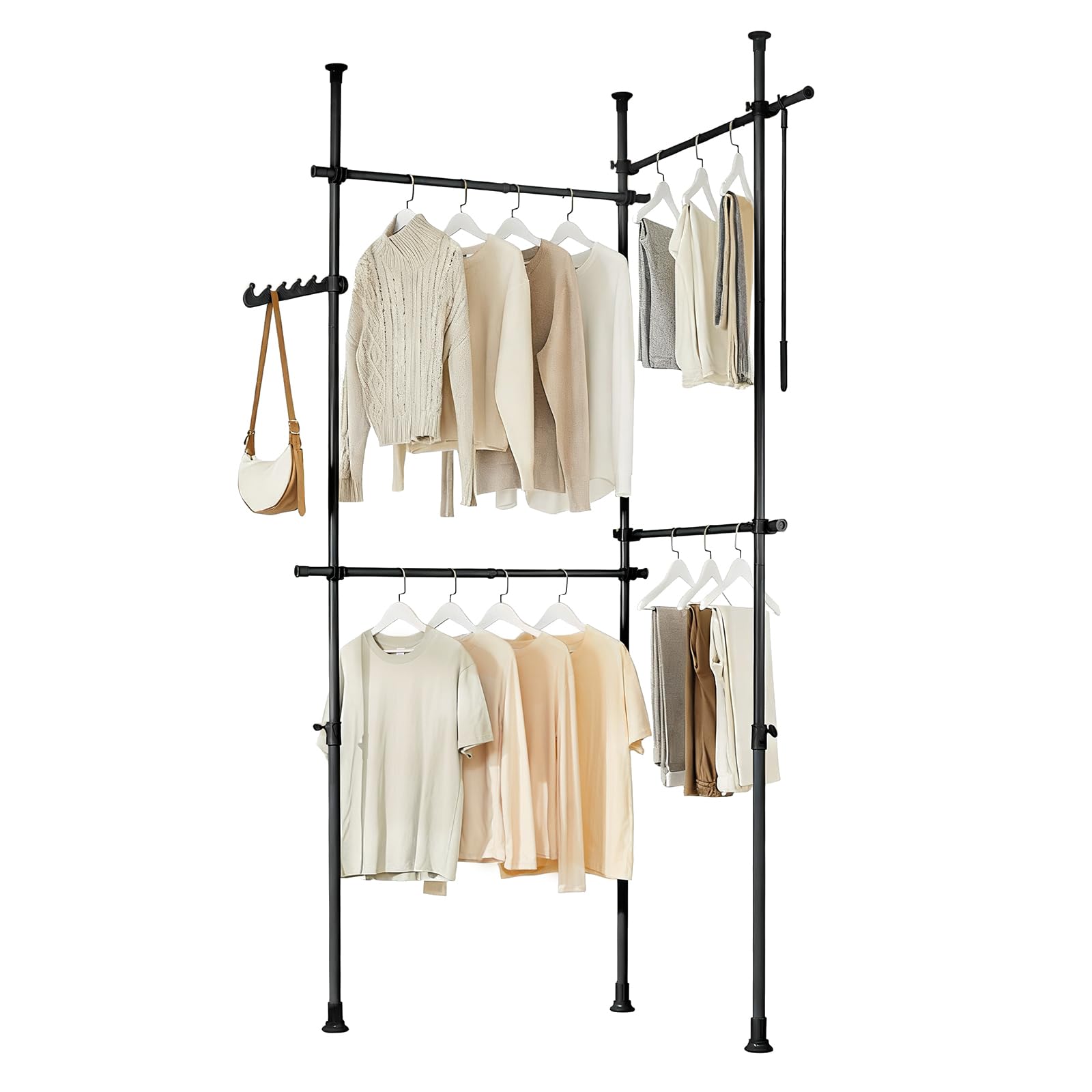 SoBuy Telescopic Clothes Rail, Heavy Duty Clothes Rack, Adjustable Open Wardrobe with Hanging Rails for Bedroom, Walk-in Closet, Black KLS03-II-SCH