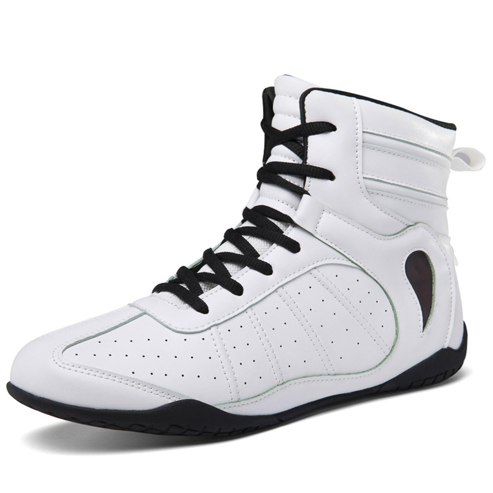 Buty bokserskie na siłownię MMA. Buty bokserskie do treningu fitness. Buty bokserskie unisex. Wysokie buty do zapaśnictwa. | Gumowa podeszwa | czarny/biały | rozmiary 35-46.