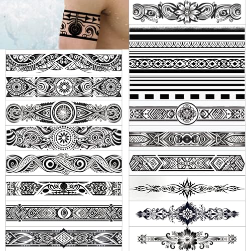 GLARYYEARS Arm Band Temporary Tattoo - 18 Pack Super Long size, Realistic & Boho Polynesian Maori Style Fake Tattoos, ArmBand Tattoos for Wrist, Ankle Circle, Floral, Tribal and Totem