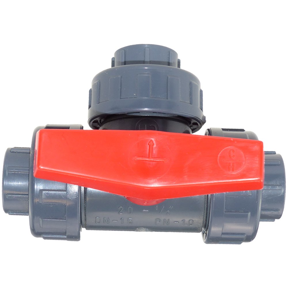 CH Válvula de bola de PVC, 3 vías, orificio en T, 40 mm