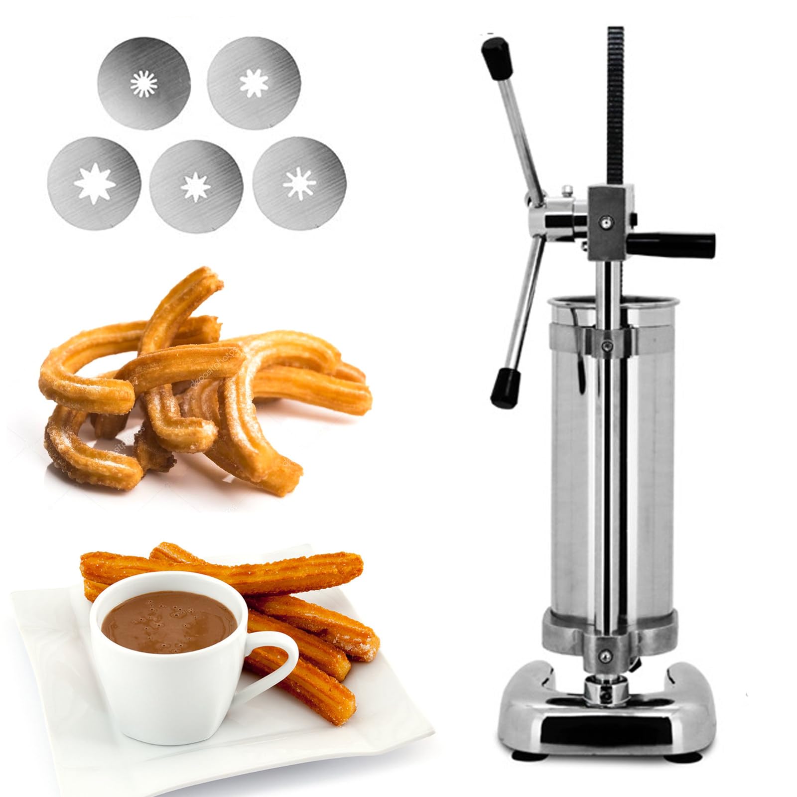 Macchina per Churros Spagnoli Verticali con 5 modalità, Macchina per Frutta Latina in Acciaio Inossidabile, Attrezzatura per Snack per Autentiche Prelibatezze Spagnole,2L