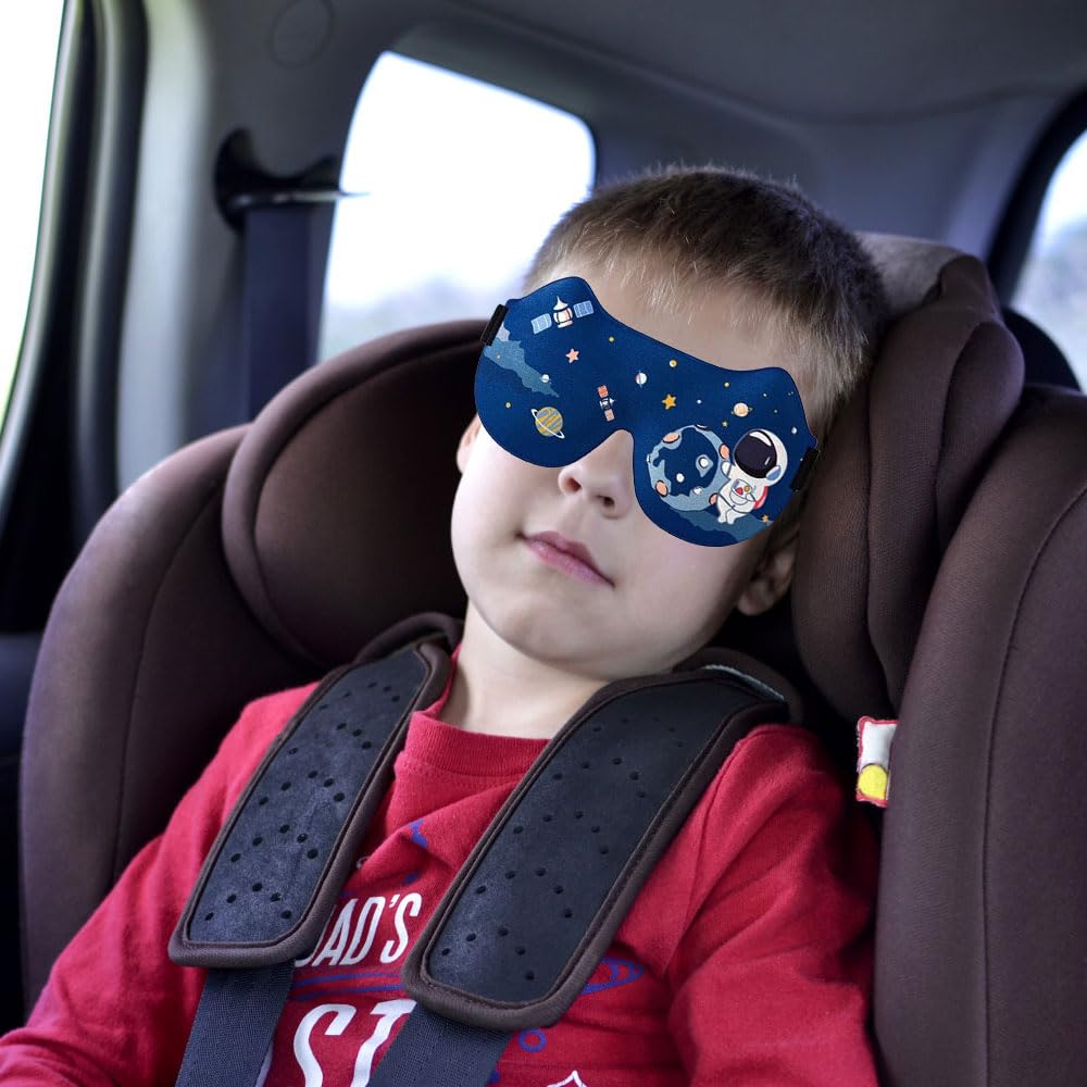 Maschera per Dormire per Bambini, Maschere per Dormire, 2 Pezzi Maschera per Dormire 3D per Bambini, Mascherina per Dormire Morbida con Cinturino Regolabile per Pisolino, Viaggio, Campeggio