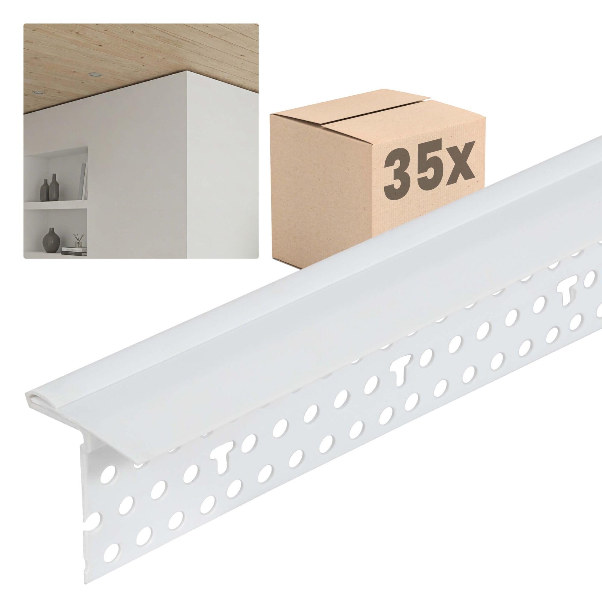 PROTEKTOR 35x Schattenfugenprofil 300cm Weiß | An- und Abschlussprofil 3766 mit Abdeckstreifen, Schattenfuge 3mm, für Gipskartonplatten ab 12, 5mm, PVC