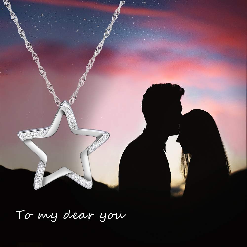 Sterling Silver Crescent Moon Star Necklace Cubic Zirconia Jewelry for Teen & Women Ladies Dainty 18" Chain - Image 5