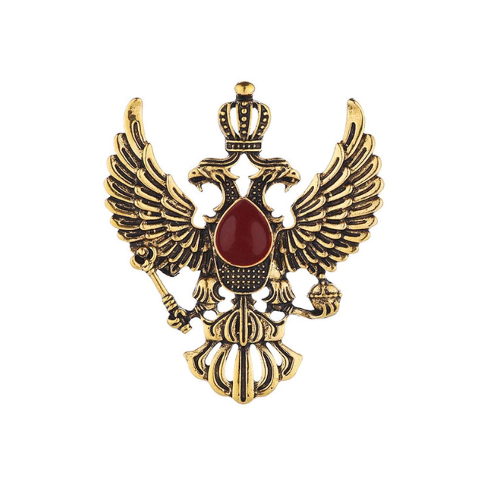 Hcma Men's A Gold Retro Wing Metal Brooches Pins Double-Headed Eagle Badge Brooch Scarf Suit Brooch Clothes Buckles Brooch Accessories Gifts