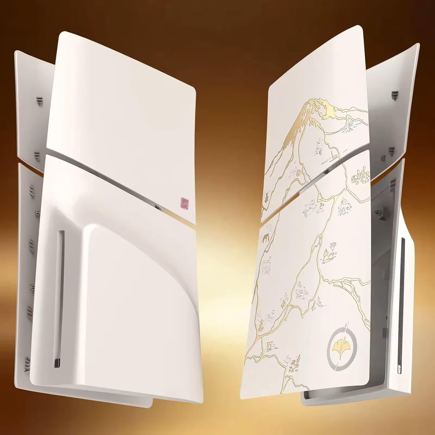 PS5 Slim Faceplate Mount Yotei Map Faceplate Cover for PS5 Slim Disc Edition – Samurai Era Japan Design Replacement Side Panels, Cream & Gold Matte Finish (Console Not Included)-image-0