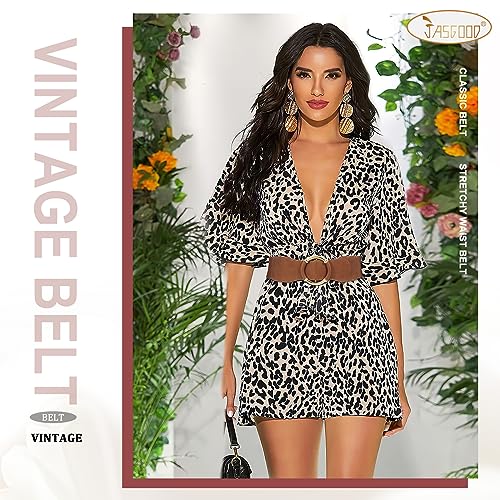 JASGOOD 2 Pack Wide Elastic Waist Belt for Women Ladies Stretchy Vintage Belts for Dress2