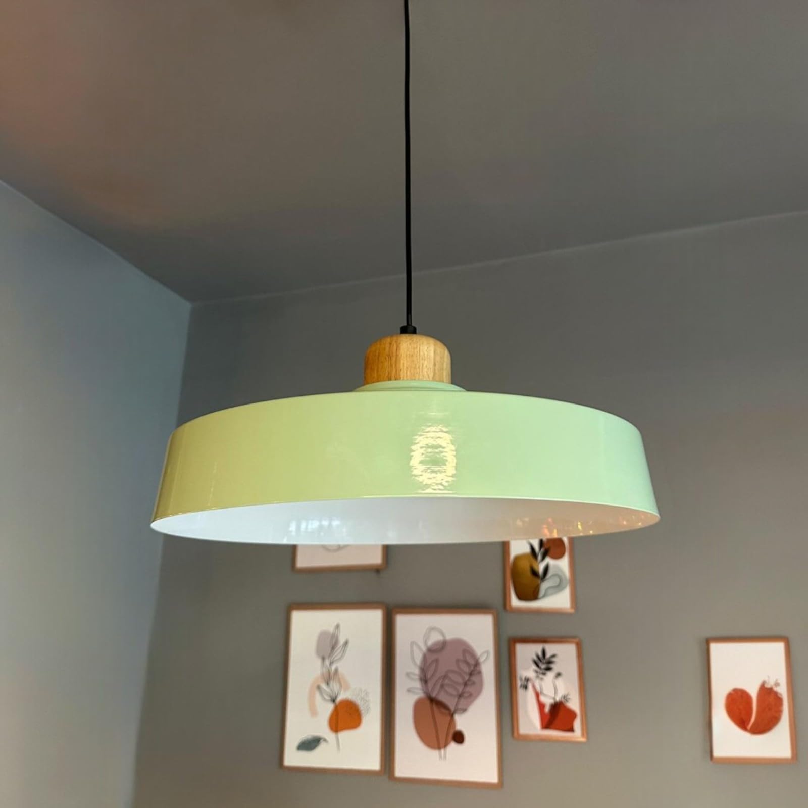 bamyum Ace Holz Hängelampe Esstich Ø40cm, Pendelleuchte Vintage, Hängelampe Industrial aus Metall Holz E27, Wohnzimmerlampe Hängend Vintage, Pendelleuchte Esstisch und Wohnzimmer, Küchenlampe Minzgrün