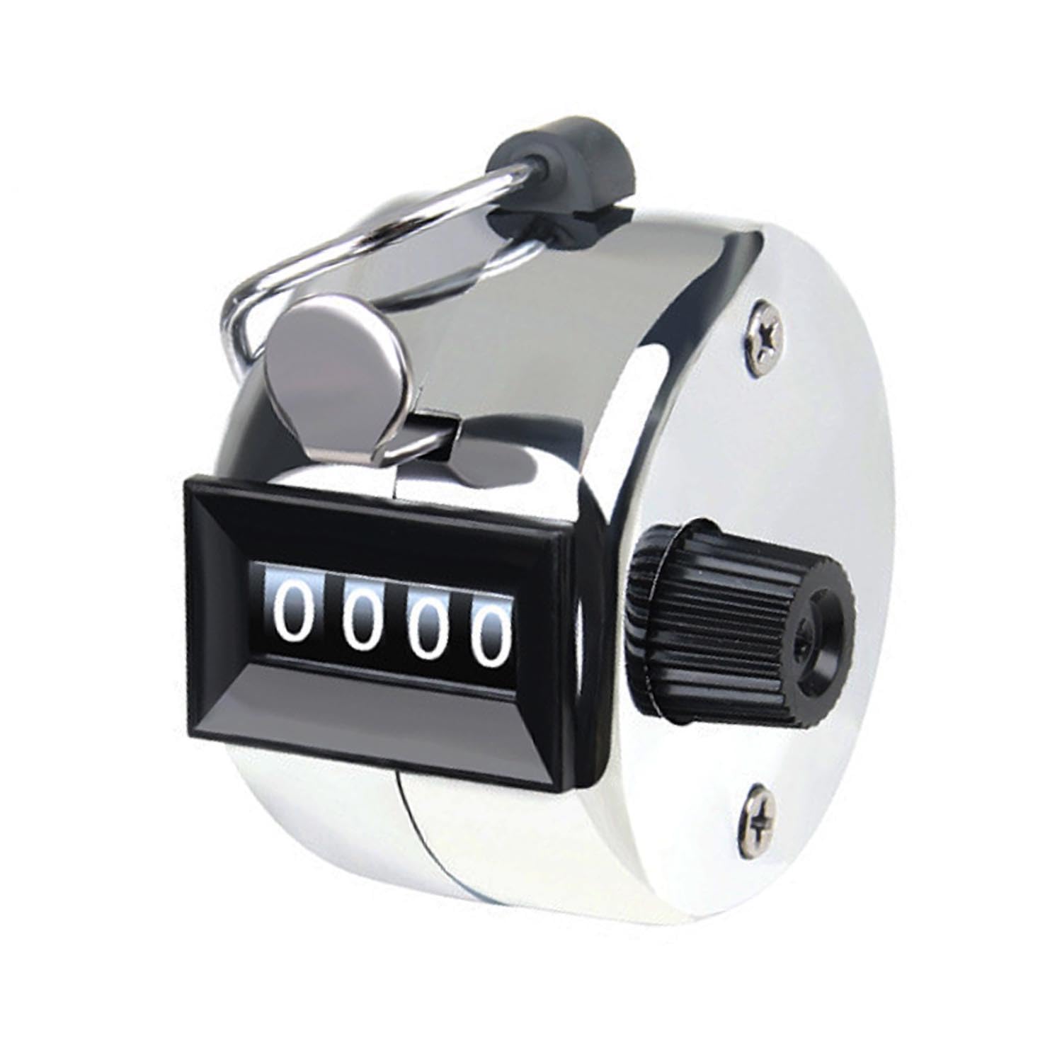 Contador Manual, Contador de clicker de 4 dígitos, Contador de Mano de Metal para Contar, Carcasa de Metal con Anillo, para Sujetar el Dedo, para Golf Sport Coach, Plateado