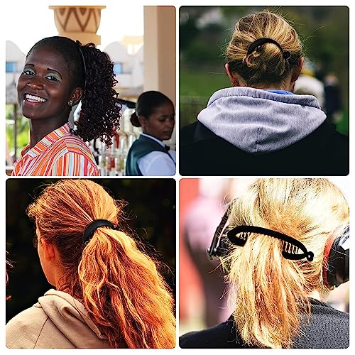 PLABBDPL 6 Stück Französische Bananen-Clips Haarkamm Fischschwanz Haarspange Kämme und Runde Bananen-Clip Flexible Pferdeschwanz Halter Haarstyling Zubehör für Frauen Mädchen (Schwarz)