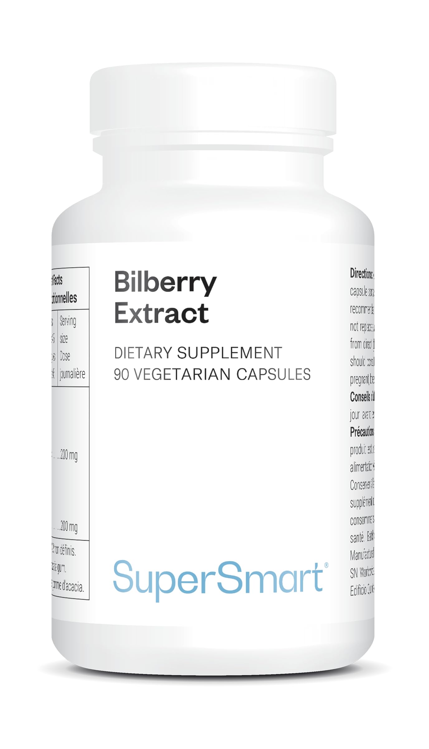 Bilberry Extract - Extrait de Myrtille - Santé des yeux - Standardisé à 25% d'Anthocyanosides - Contribue à la Santé Vasculaire - Antioxydant - Vegan - Sans Gluten - SuperSmart