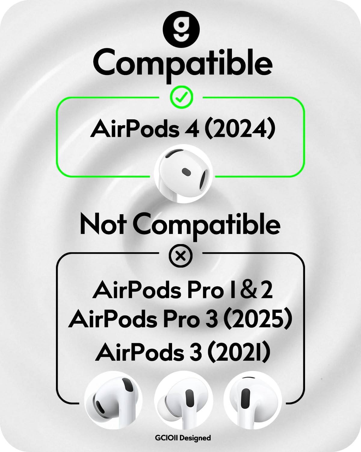 Gcioii 4 paia di gommini per AirPods 4, con custodia aggiuntiva per riporre gli auricolari, con cancellazione del rumore, antiscivolo, compatibili con Apple AirPods di quarta generazione (S e L)