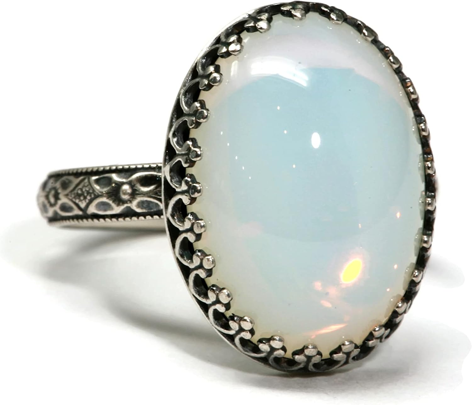 Czech Glass Ring Symmetrical Flower Vintage Silver