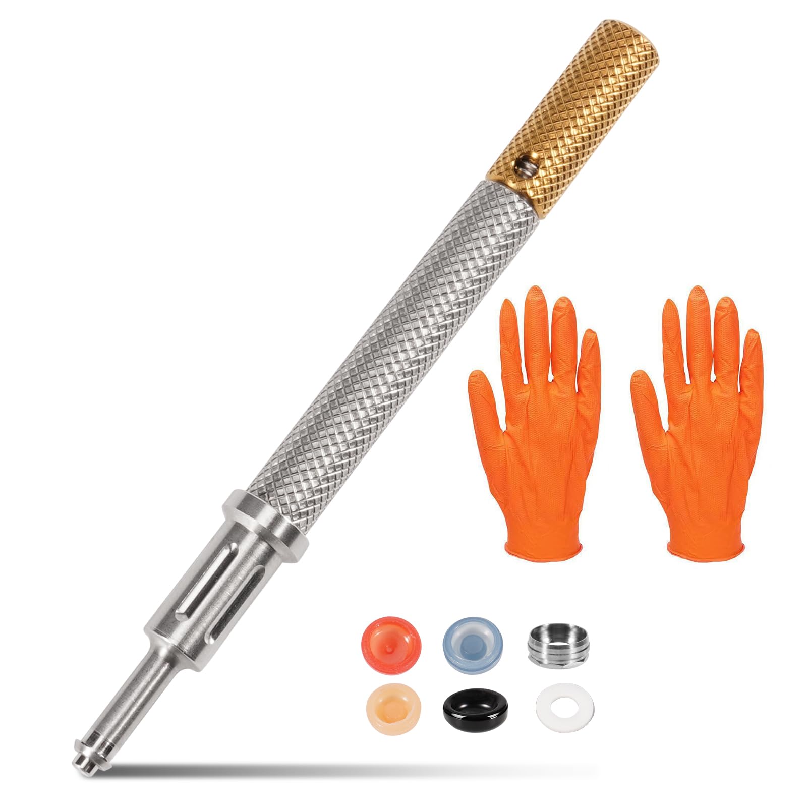 - LEAPTREND Implant Tooth Locator Core Tool, Universal Dental Instrument (Golden) with Male Cap kit Metal Housing/Gloves, 3 Tools in 1 for Overdenture Retention Male Caps Removal and Insertion