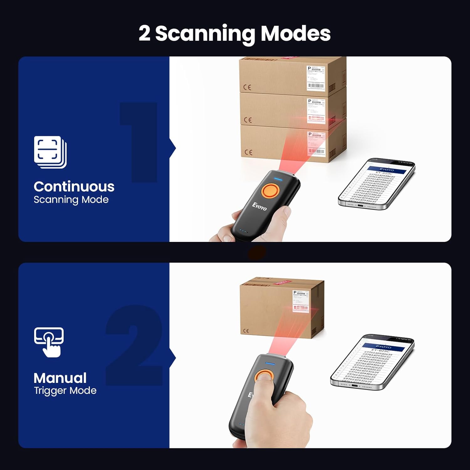 Eyoyo Mini Bluetooth Barcode Scanner: 1D Fast & Accurate Scanning, Wireless & USB Wired Bar Code Scanner for Inventory, Portable Barcode Reader Compatible with iPhone iPad Android Tablet POS Computer