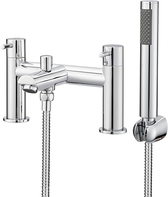 BATHWEST Bath Tap with Shower Waterfall Bathroom Taps with Shower Attachment Solid Brass Chrome Modern Flat Dual Lever Bathroom Tub Filler Mixer Taps with Shower
