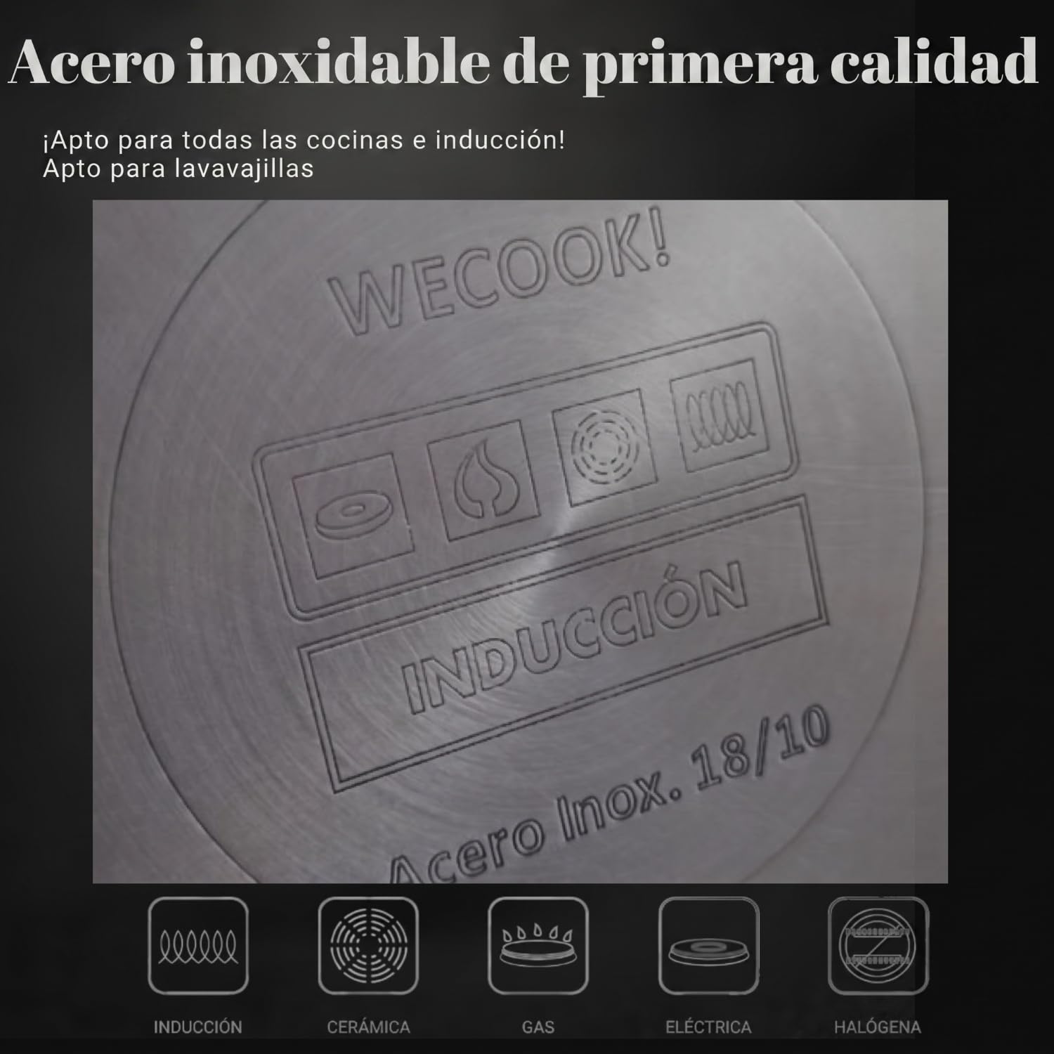 WECOOK Cazo Acero Inox 18/10, Ø 18 cm, 2,1 L, Inducción, Base Tricapa | Fondo termodifusor de 4,3 mm, pico vertedor, escala medidora, horno hasta 200 °C, lavavajillas