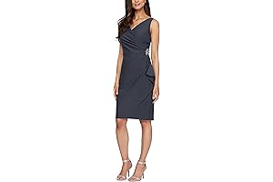 Women's Slimming Short Ruched Dress with Ruffle by Alex Evenings: Petite and Regular Wear