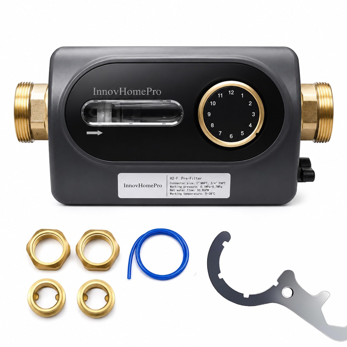 Filtro de sedimentos giratorio para toda la casa, filtración de 40 micras, prefiltro de instalación flexible de 360°, reducción de martillo de agua, sistema de prefiltración de agua de