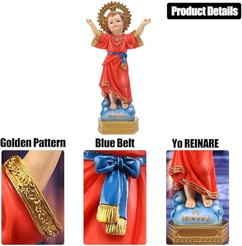 Miniatura 4 de QIANLING Estatua Divino Nino de 8 pulgadas de alto, regalo de religión a todo color de resina con brazos abiertos, figuras de Jesús Divino,