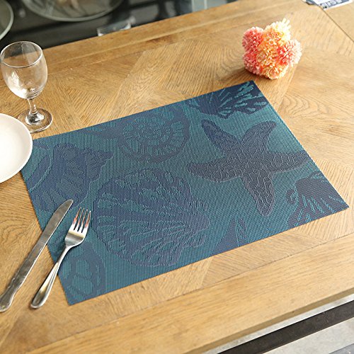 Doupoo Sea Place Mats Beach Theme,Heat Resistant Coastal Placemats For Dining Table Mats Set Of 4 - Nautical Blue Reversible Placemats Starfish Seashell Conch Outdoor #TOP6