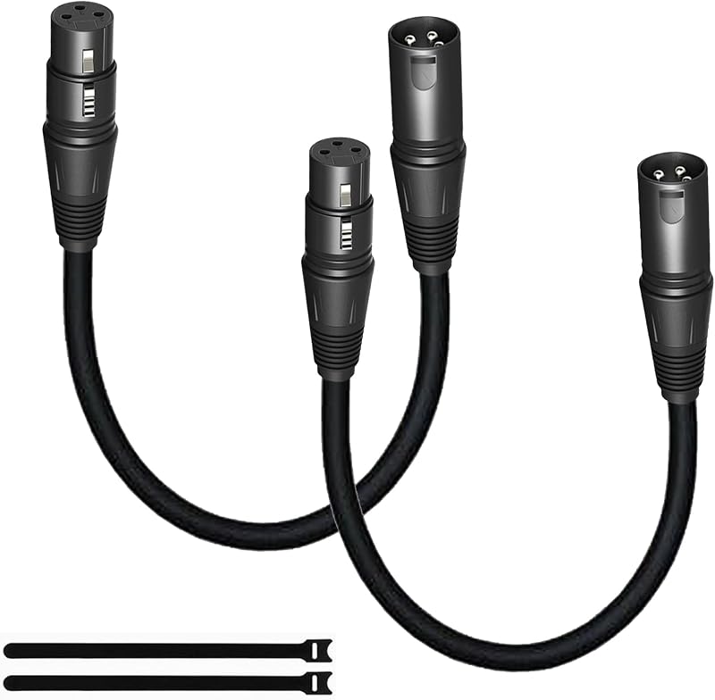 Short XLR Cables 1.6FT 2 Pack,XLR Male to Female Balanced Microphone Cord 3 pin, OFC Shielded 1 Foot Mic Cable