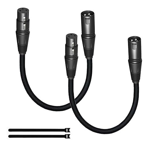 Paquete de 2 cables XLR cortos de 1.6 pies, cable de micrófono equilibrado XLR macho a hembra de 3 pines, cable de micrófono blindado OFC de 1 pie