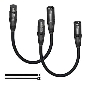 Short XLR Cables 1.6FT 2 Pack,XLR Male to Female Balanced Microphone Cord 3 pin, OFC Shielded 1 Foot Mic Cable