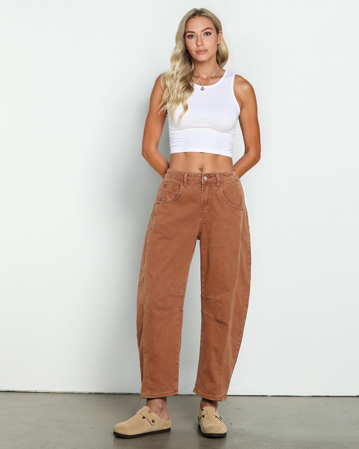 Vetinee Barrel Jeans for Women Trendy High Waisted Cropped Wide Leg Relaxed Fit Balloon Baggy Stretchy Denim Pants - Image 6