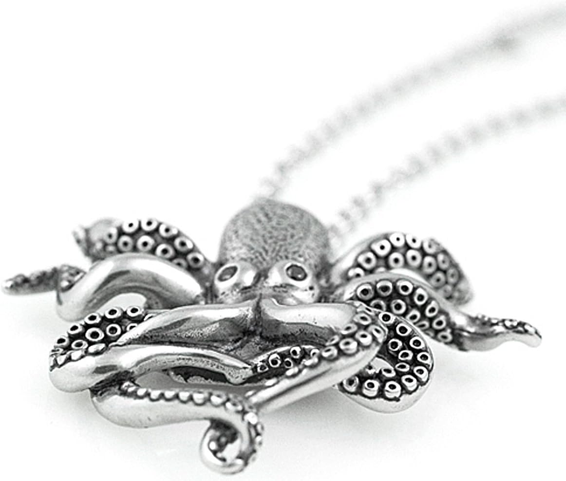 Controse Silver-Toned Stainless Steel Black eyed Octopus Necklace with Pendant (18" - 20" Adjustable Chain) - Image 4