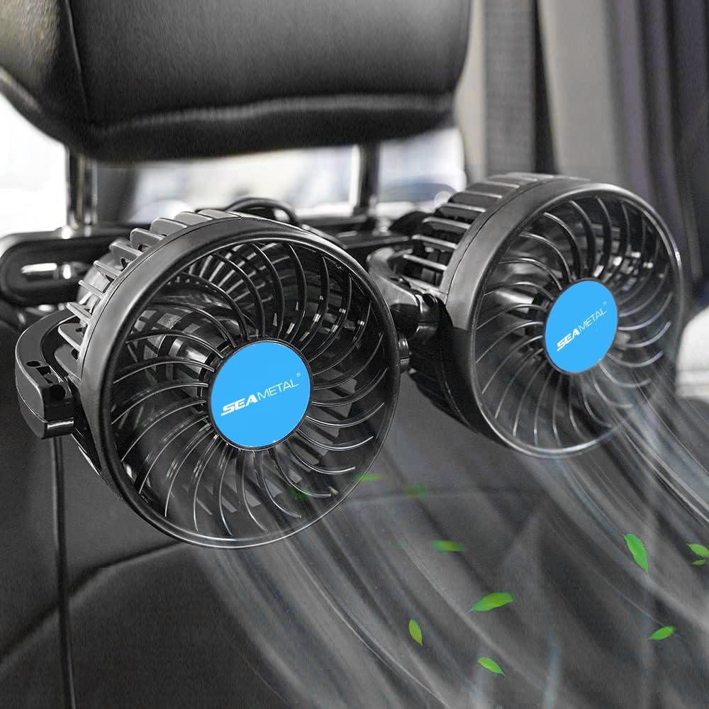 SEAMETAL 扇風機 車用 12V 後部座席 車載 ファン 車内扇風機 車用電動せんぷうき 車中泊 無段階風量調節 360度回転 ツーファン付き シガーソケット扇風機 強風量 静音 夏対策 取り扱い説明書付属