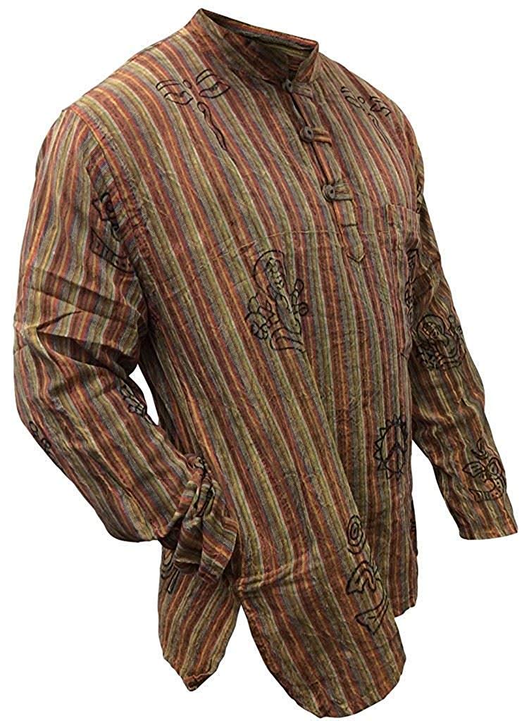 SHOPOHOLIC FASHION Unisex Deslavado Rayas Ligero Hippy Camisa De Abuelo
