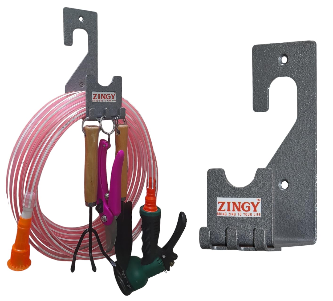 ZINGY Wall Mounted DIY Hose Hanger for Garden Pipe - with Hanging Hooks – Powder Coated Metal Bracket for Outdoor Use – Garden Hose Pipe Stand Only, Smokey Grey (B0CWF8FKHZ) Amazon Price History, Amazon Price Tracker