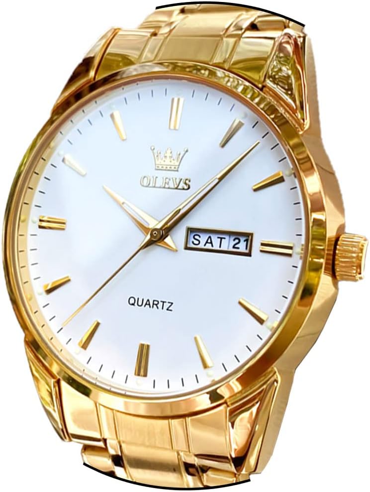 OLEVS Watch for Men Stainless Steel Business Dress Analog Quartz Men Watch Large Face Day Waterproof Luminous Classic Wrist Watch