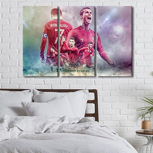 Miniatura 142 de TISHIRON 3 paneles CR7 Cristiano Ronaldo - Póster en lienzo para decoración de pared, pelota deportiva, casa moderna, para club, arena, sala